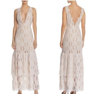 NWT WAYF Meander Tiered-Lace Gown Ivory Maxi Dress